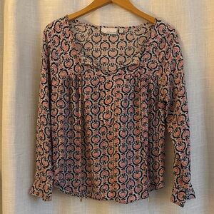Kenar Pink & Navy Paisley-Print Long Sleeve Blouse